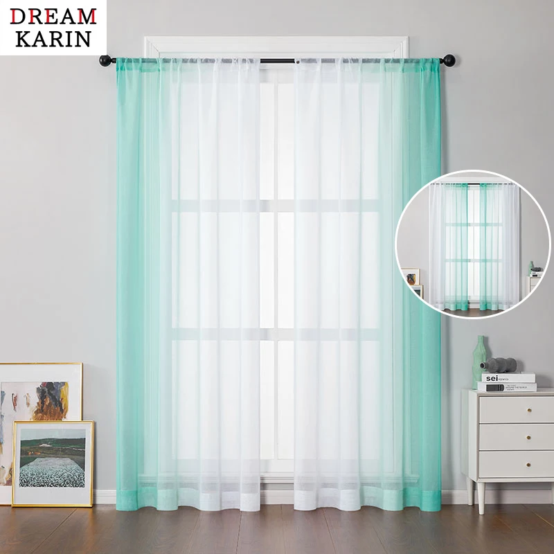 

DK Gradient Lake Blue Tulle Curtains for Living Room Bedroom Height 400cm Organza Voile Curtains Window Treatment Panels Drapes