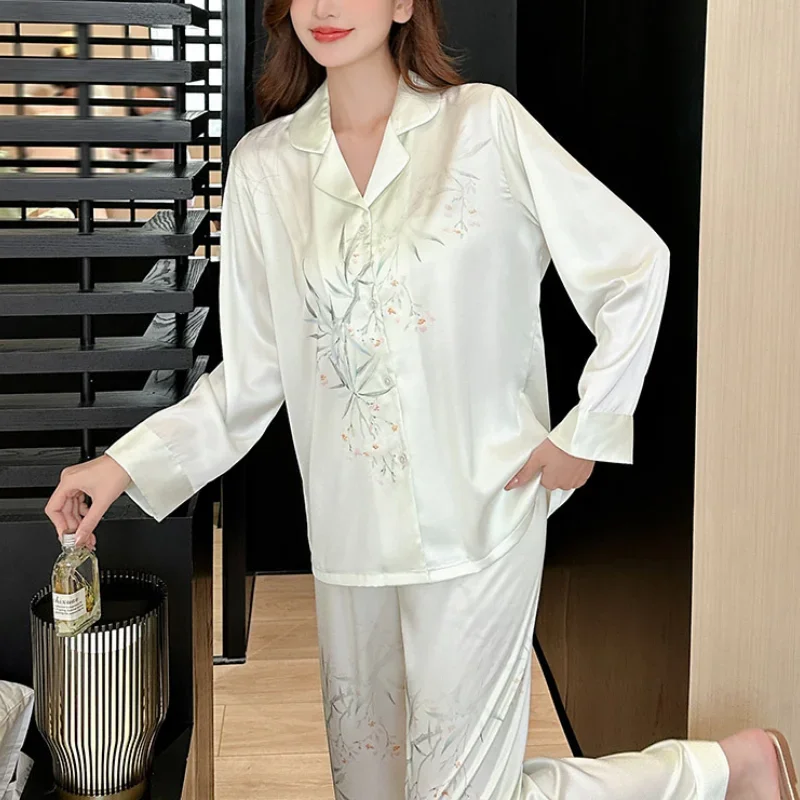 Брючные костюмы с длинными рукавами одежда для сна в китайском стиле женский