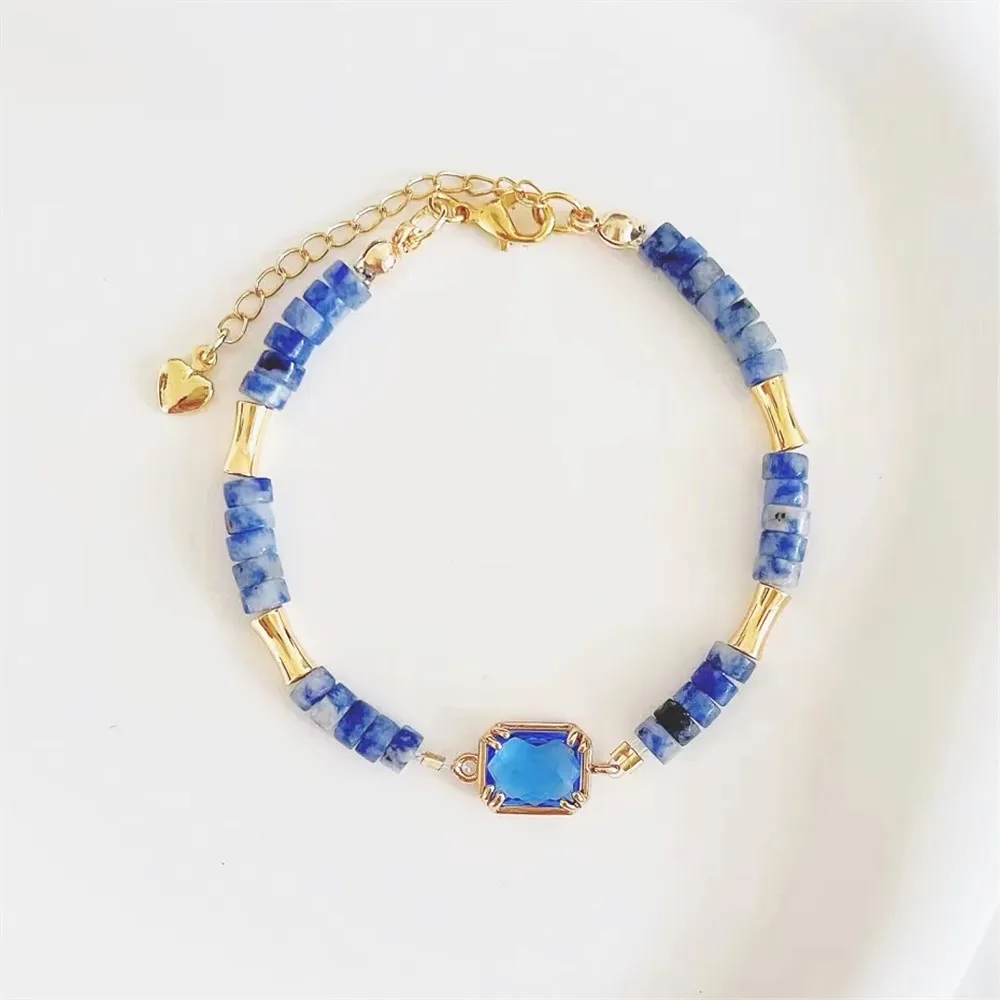 

Blue Natural Stone Bead Bracelet Women Blue Zircone Adjustable Bangles Female Summer Wristband Charm Jewelry Gifts