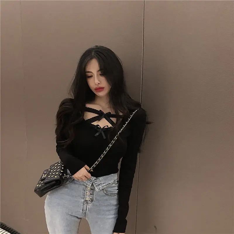 Блузка Женская Базовая с длинным рукавом Элегантная Модная кружевная рубашка