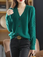 100 australian wool sweater cardigan womens 2022 early spring new v neck cashmere sweater jacket wild knitted