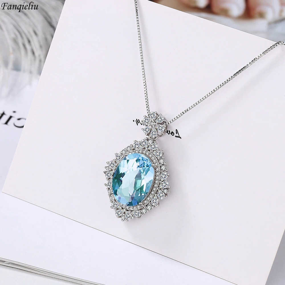 

Fanqieliu Stamp 925 Silver Needle Crystal Pendant Necklace For Women New Jewelry Girl Gift Trendy FQL22216