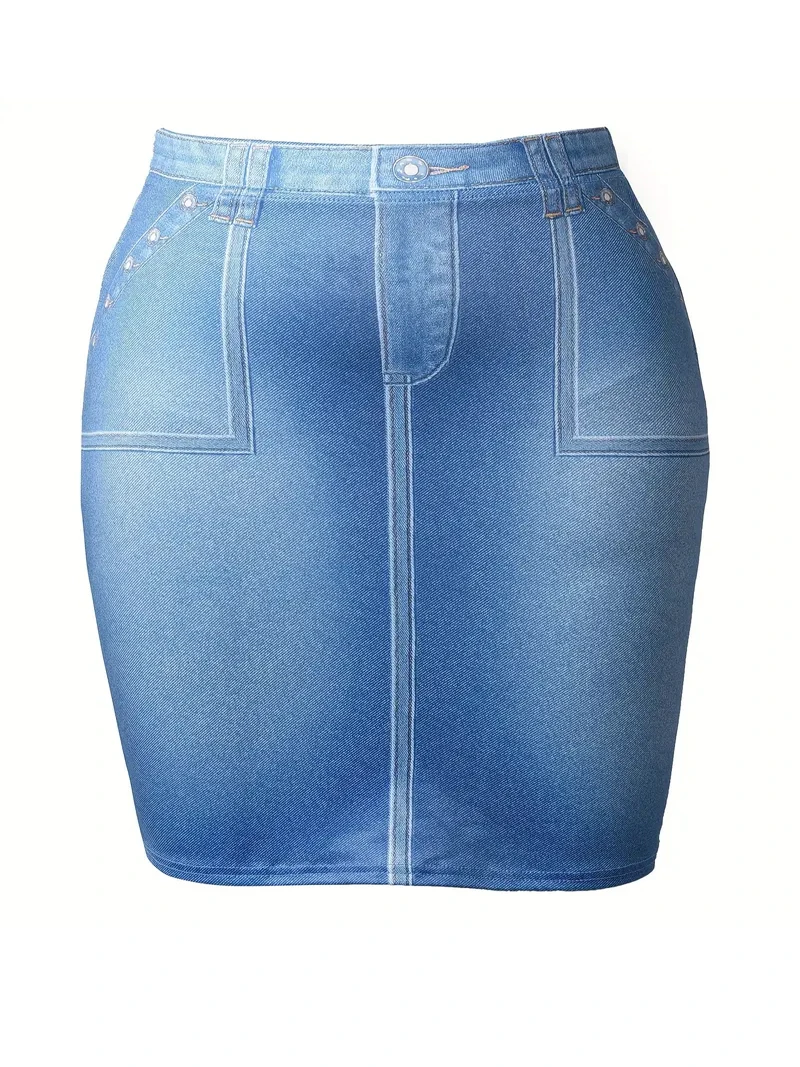 Летняя повседневная женская юбка с имитацией джинсовой ткани бабочкой