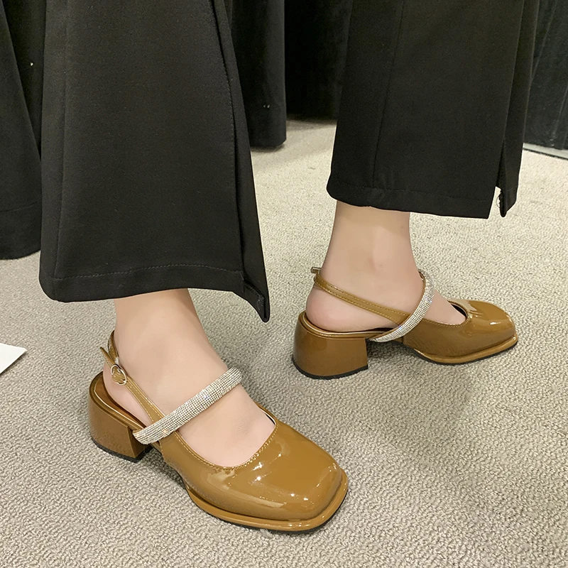 

Fashion Womens Shoes 2022 All-Match Clear Heels Med Closed Toe Sandals Suit Female Beige Luxury Summer Medium Comfort New High B