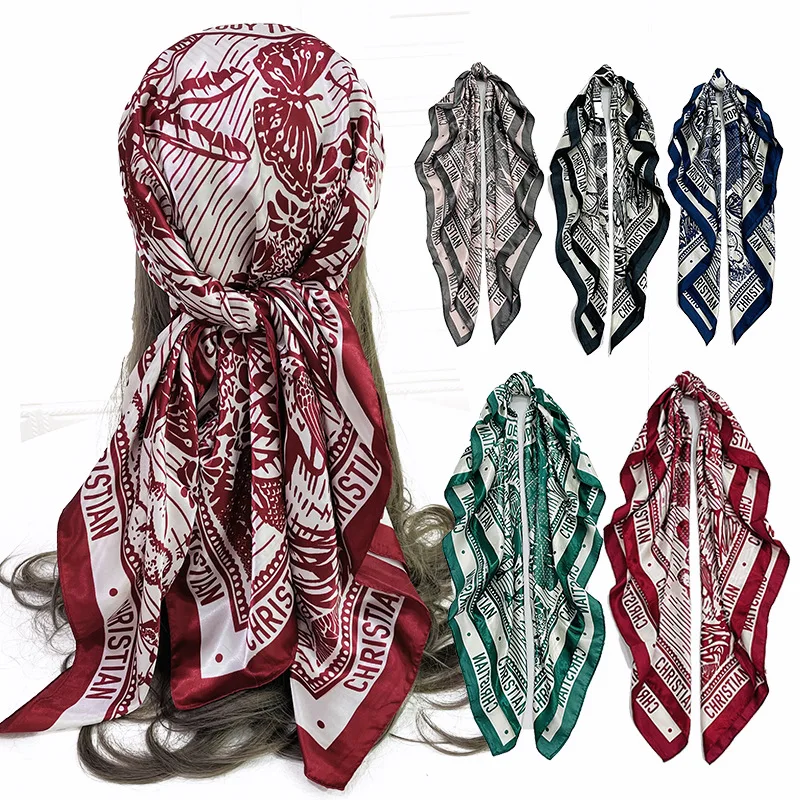 

Luxury Brand 2022 Print Hijab Scarf Headscarf Muslim Women Shawl Wrap Headband Turban Hijabs For Ladies Square Scarves 90cm