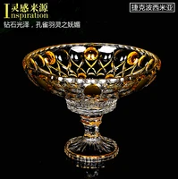 new czech gold inlaid lead free crystal fruit plate flat plate high foot fruit basin tray offering plate glass fruit bowl plate