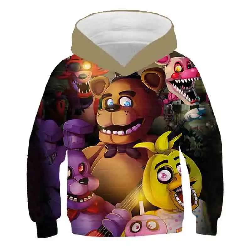 Horror Game Five Nights Freddy Series Printed Children's Spring Style Fashion Casual Freddy Graphic Long Sleeve Hooded Tops