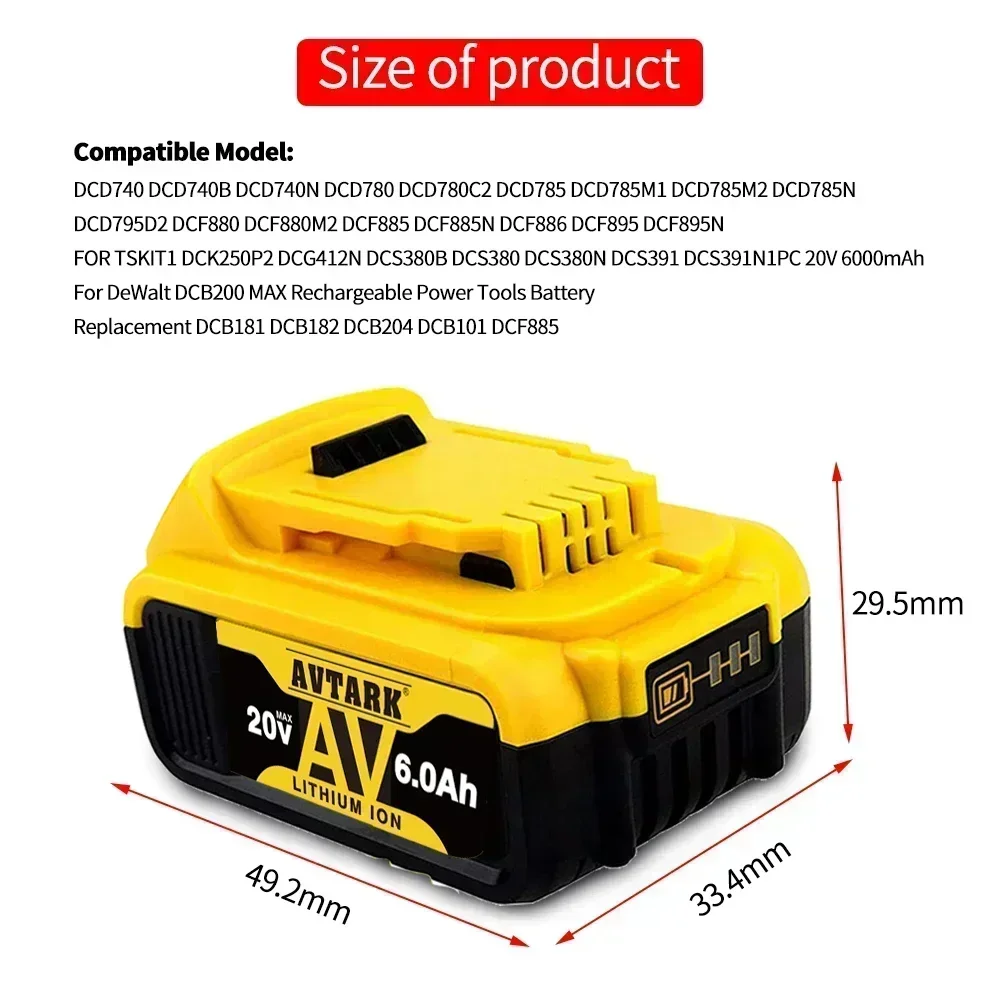 Оригинальный литиевый сменный аккумулятор DCB200 20 в 8000 мАч для Dewalt 18 DCB184 DCB182 DCB180 DCB181