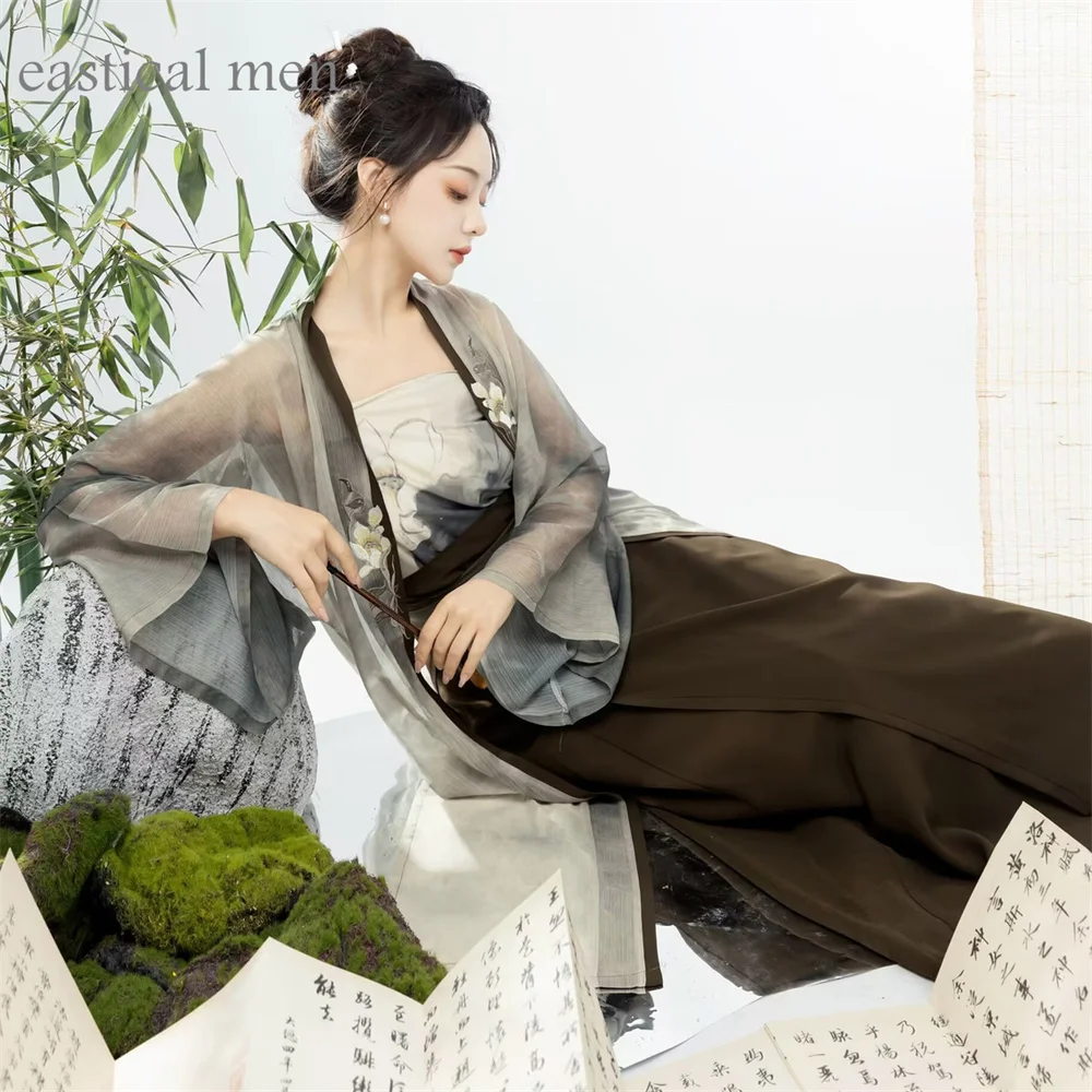 Зеленое улучшенное китайское платье ханьфу в стиле песни женское элегантное