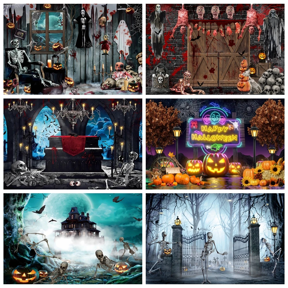 

Halloween Backdrop for Photography Horror Moon Night Scary Grave Ghost Skull Witch Castle Halloween Party Photo Background Decor
