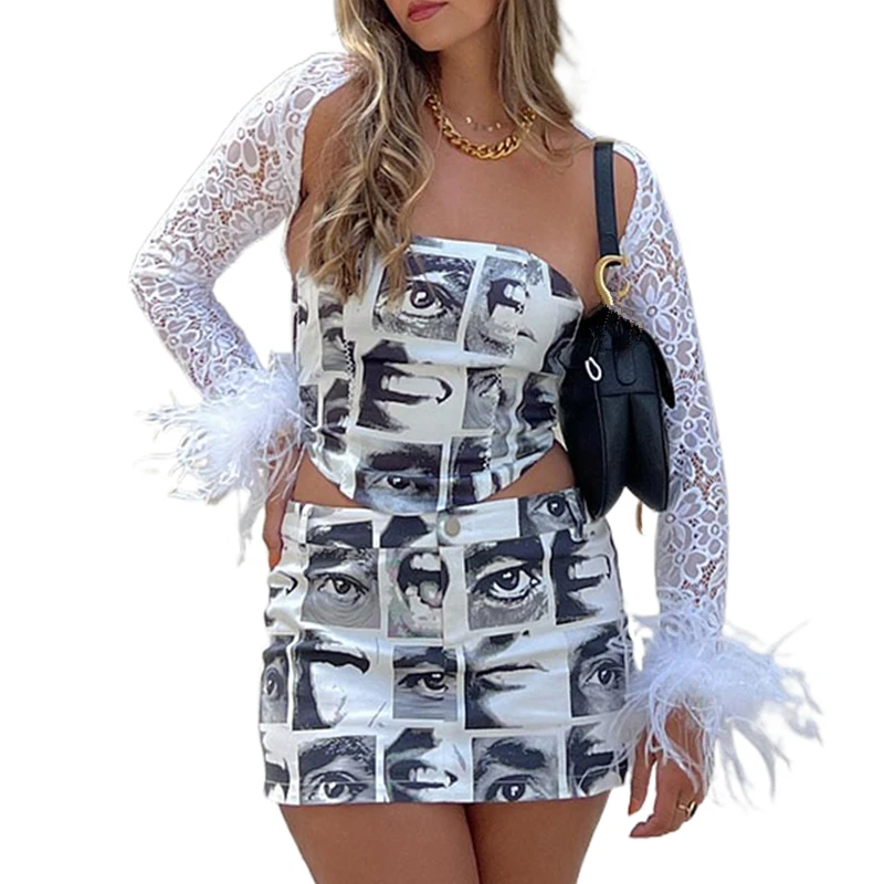 

Женская блузка, модная уличная одежда с украшением из перьев, кружевной кардиган с длинным рукавом и цветочным рисунком, женский прозрачный...