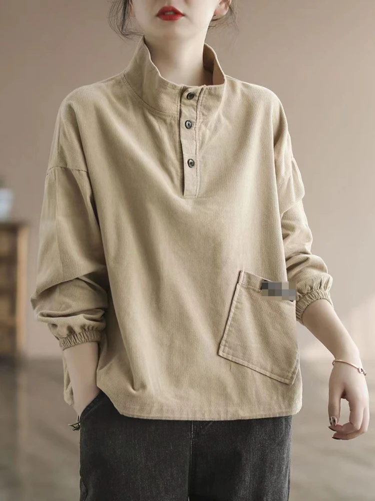 

Oversized Sweater Spring Autumn 2023 New Art Retro Pullover Sweater Fashion Half High Neck Button Solid Women's Top Streetwear