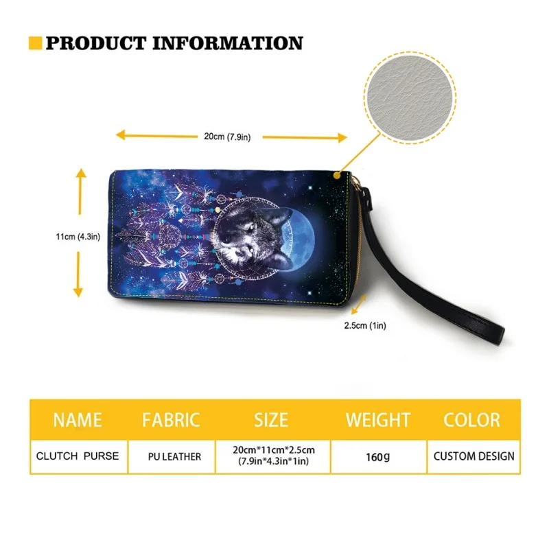 Belidome Dreamcatcher Wolf Brand Design Women Zip Around Organizer Wallet Leather Card Holder Clutch Long Purse Wristlet Handbag