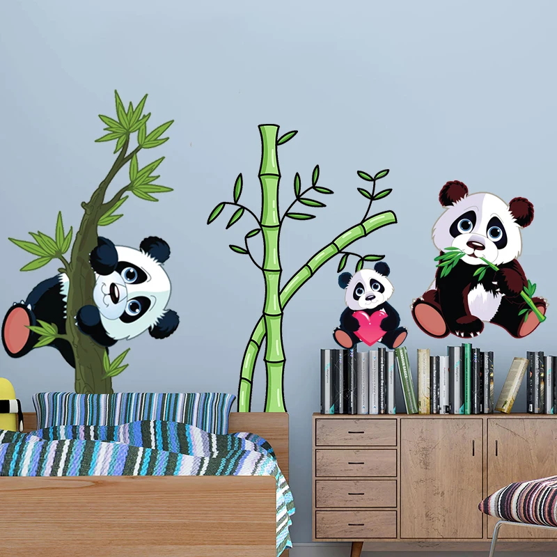 Мультяшные панды бамбуковые наклейки на стену для детской комнаты потолочная