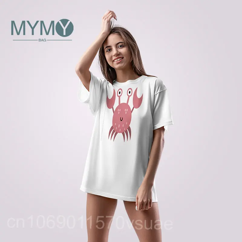 

Marine Animal Women's T-shirt Cute Funny T Shirts Women Harajuku Streetwear Kawaii Cartoon Print White O-neck Tee Tops Clothes