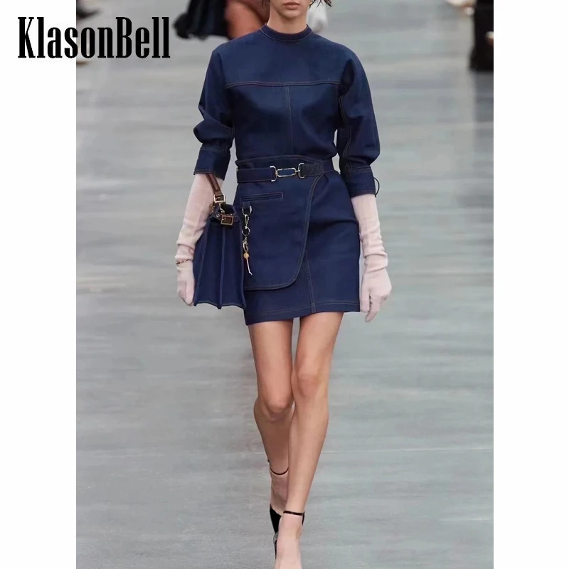 

10.13 KlasonBell Runway Fashion Cummerbund Design Two-Piece Denim Dress Women