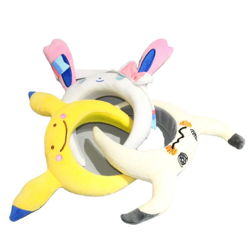 

Повязка на голову с изображением эльфа покемона Пикачу розового цвета Ибу мини-Q версии улыбки Пикачу плюшевая заколка для волос кукла подарок на день рождения для детей