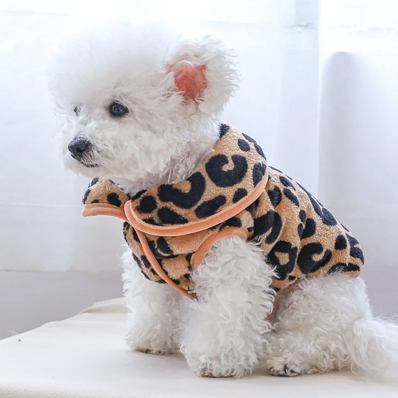 Pet  Leopard Print Vest Autumn Winter Medium Small Dog Clothes Warm Wool Fashion Coat Kitten Puppy Jacket Chihuahua Yorkshire