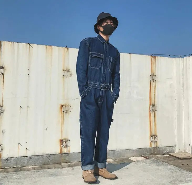 Новинка 2023 модный мужской джинсовый комбинезон мужские свободные брюки с