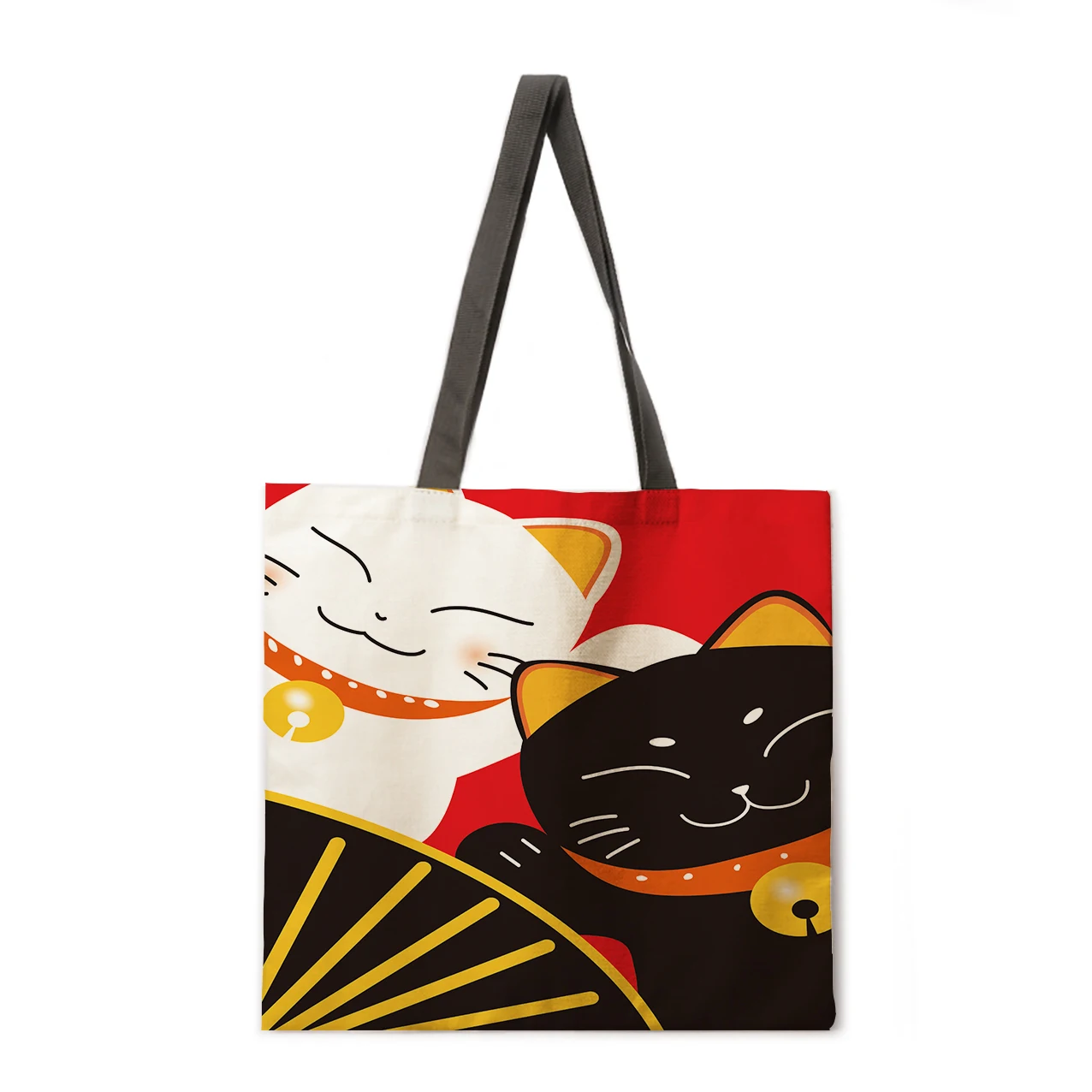 

Japanese Maneki Cat Print Reusable Shopping Bag Ladies Fashion Shoulder Bag Ladies Canvas Tote Handbag