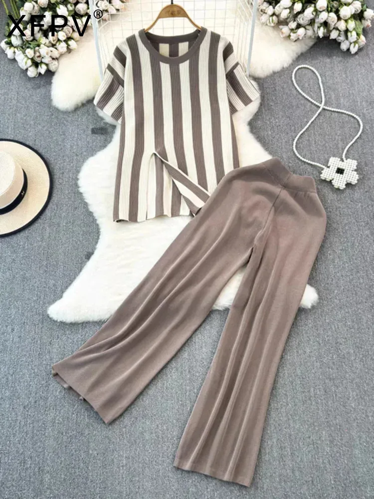 XFPV женский простой свободный свитер с короткими рукавами топ высокой талией