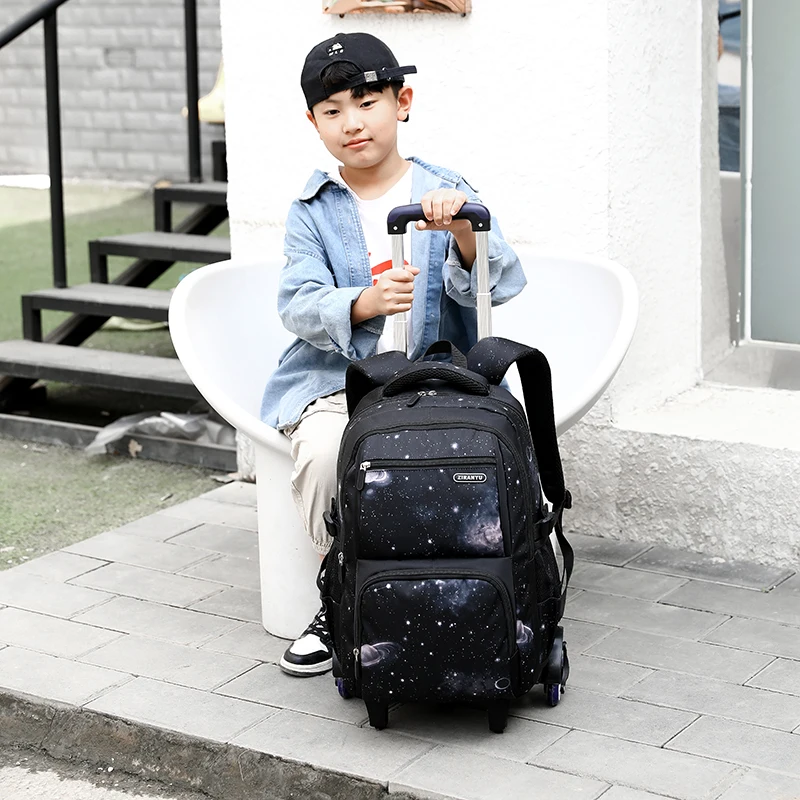 

Kid's Travel Backpack on Wheels Schoolbag Kids Trolley Backpack for Boys Climbing Stairs Wheeled Travel Luggage School Bag Set