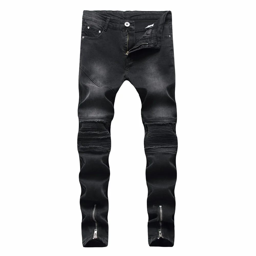 Top Quality 2022 Fashion Casual Slim Fit Hip Hop Streetwear Cowboy Male Men\'s Jeans Hole Black Men\'s Patches Zipper Leg Jeans
