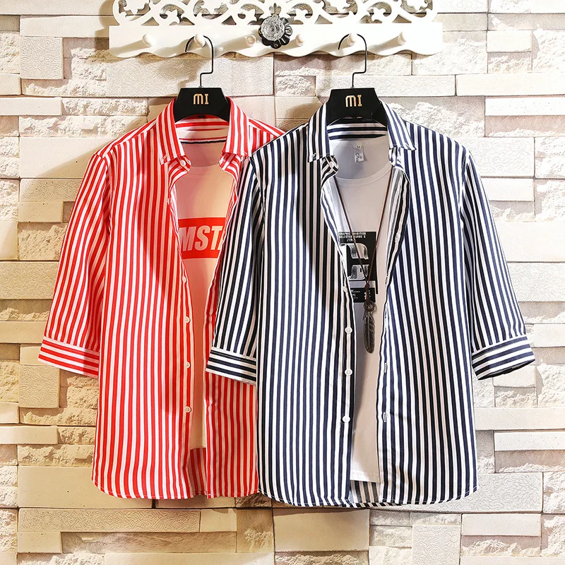 Мужская рубашка с коротким рукавом новая приталенная деловая в полоску