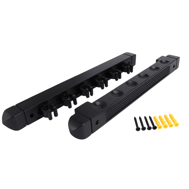 

Top!-Wall Mounted Hardwood Billiard Cue Rack Pool Cue Rack 6 Clips Billiard Holder Bracket Accessories