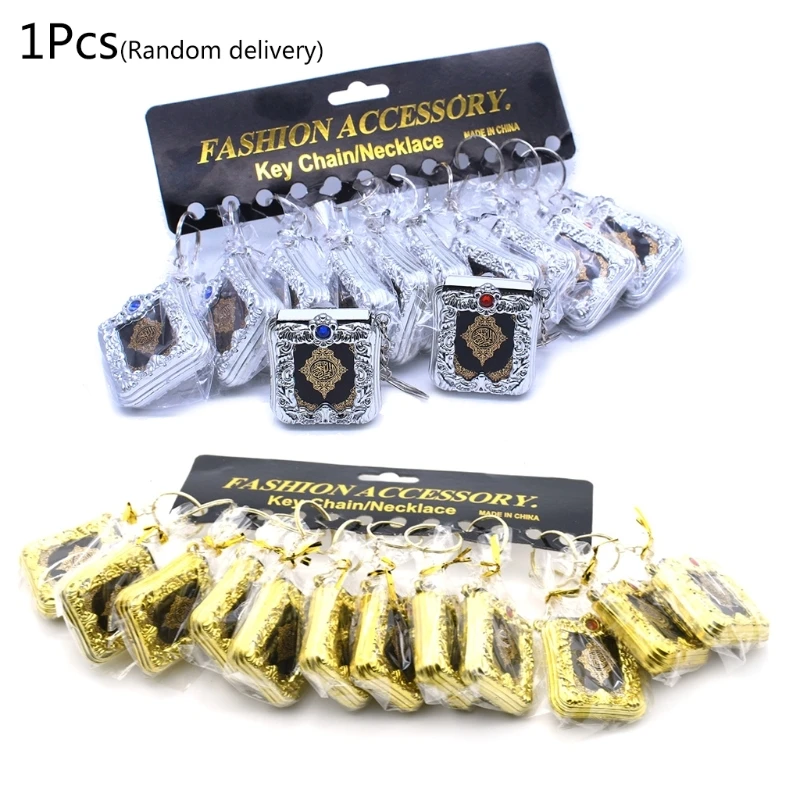 

Miniature Arabic Quran Book Islamic Keychain Pendant Real Paper Can Read Muslim The Koran Key Ring Religious Jewelry
