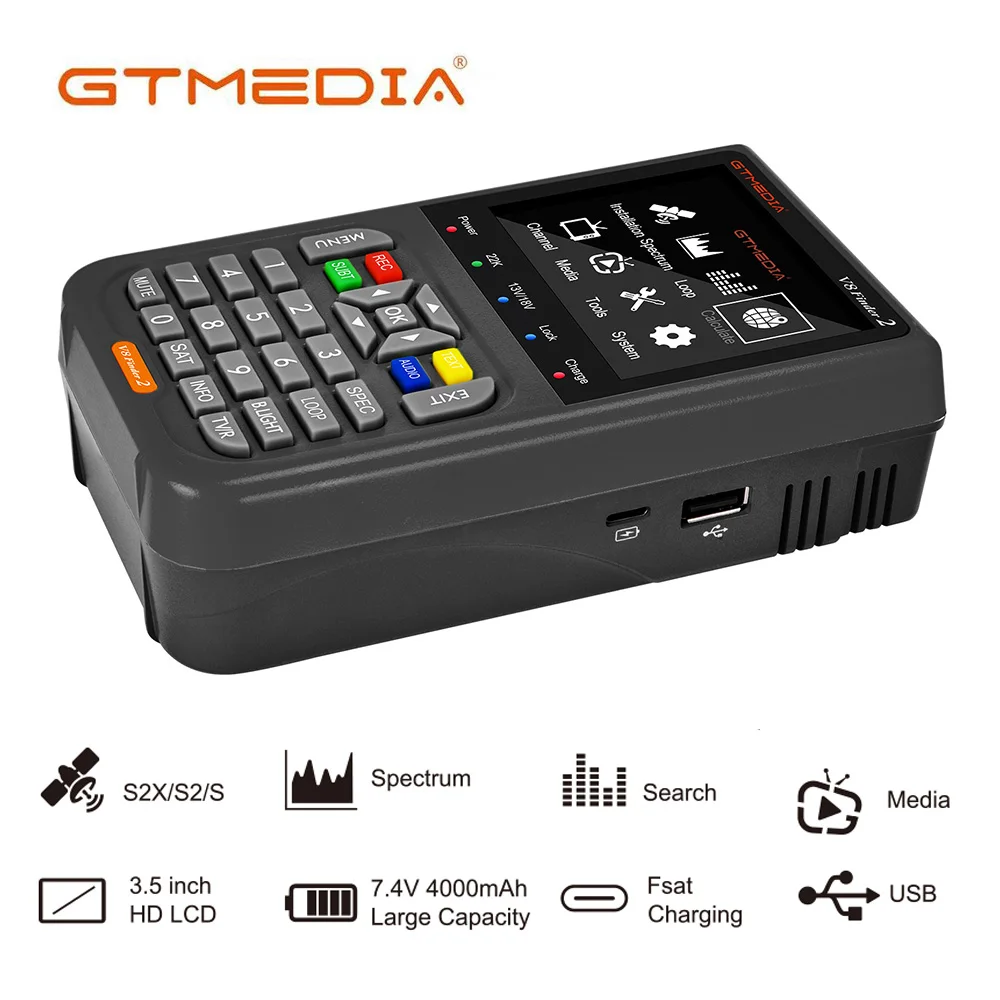 Фото GTMEDIA V8 Finder2 Satellite Finder Цифровой FTA DVB-S/ S2/ S2X Детектор сигналов Приемник ЖК-экран для регулировки тарелки для Sat TV №2