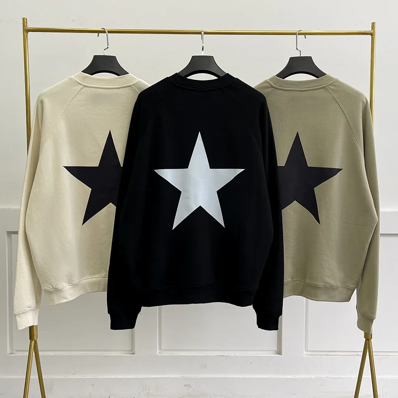

Fw21 Fashion brand Essentials Men 100% Cotton Sweatshirts back star print Hoodies Hip hop Loose Unisex Crew Neck Pullover