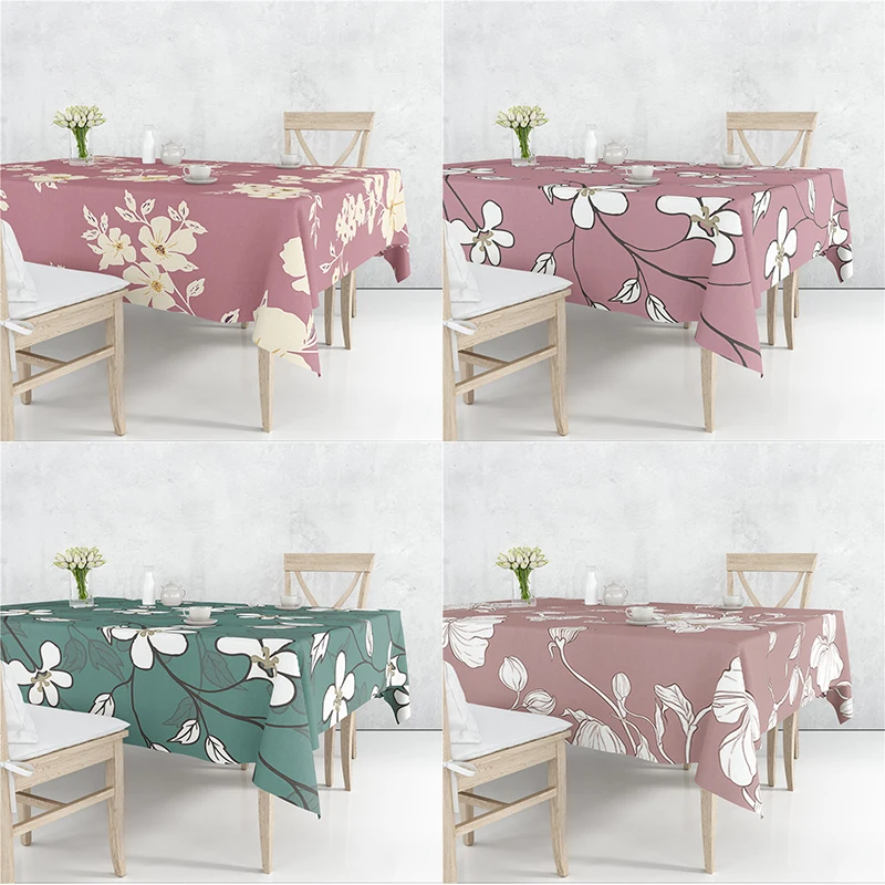 

Colourful Branch Flowers Blossom Flax Linen Tablecloth Dustproof Cover Heat Resistant For Kitchen Dining Room Multiple Sizes