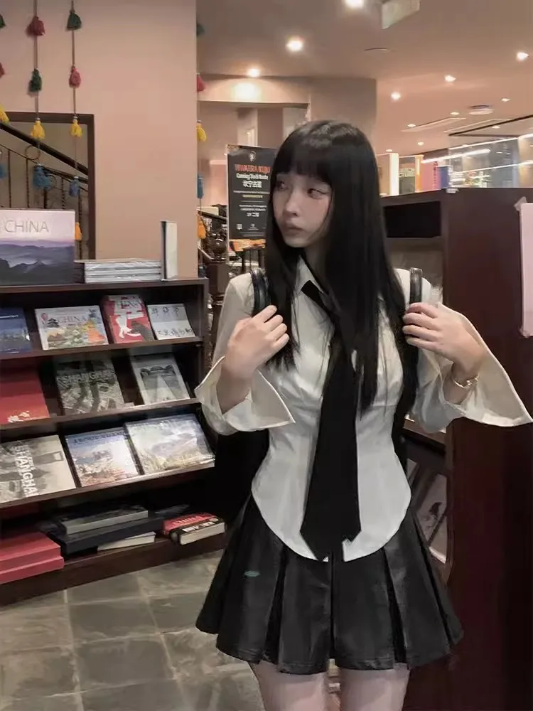 Рубашка RORORIRI с длинным рукавом и черным галстуком для женщин Классическая