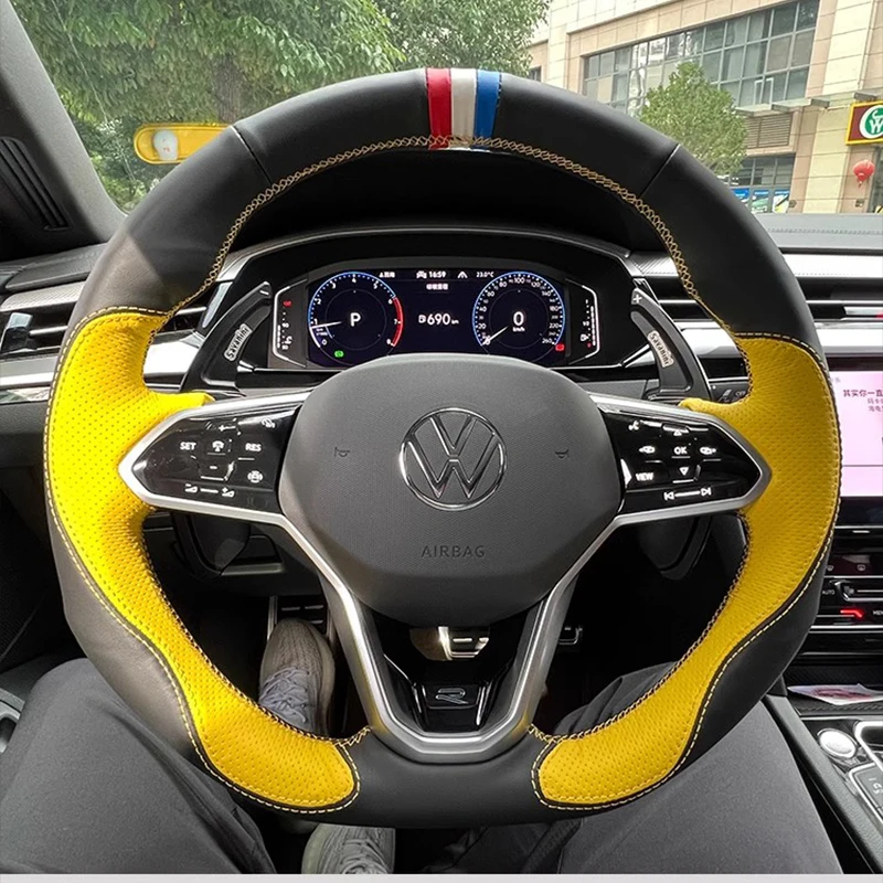 Прошитая вручную Обложка рулевого колеса из натуральной кожи в спортивном стиле