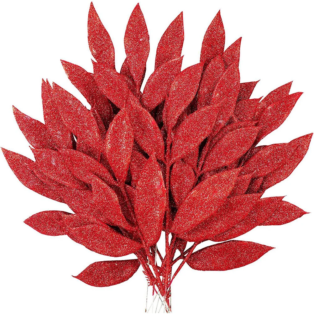 

Decorative Leaves Christmas Flower Picks Tree Glitter Fake Arrangements Floral Ornaments