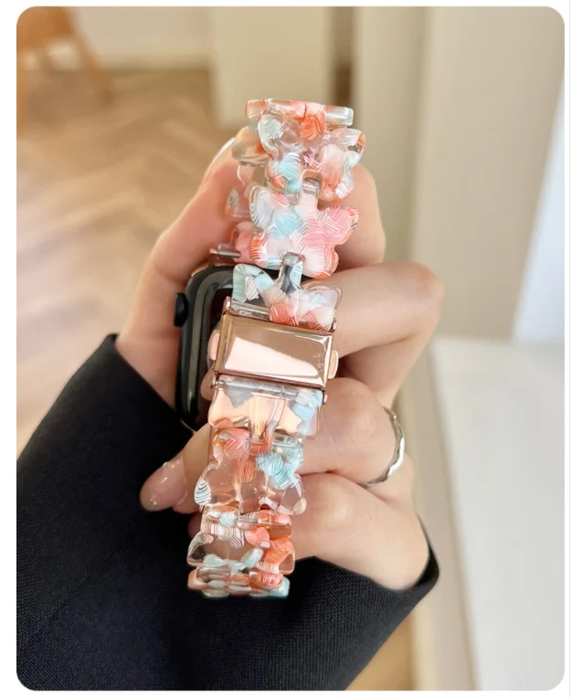 Luxury Womens Resin Strap For Apple Watch Series 6 5 38 40mm 44mm 42mm Girls Bracelet For iWatch SE 7 4 3 2 41mm 45mm Wristband
