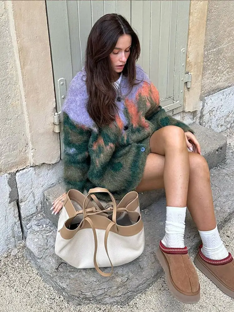 Женский мохеровый Свитер оверсайз повседневный однобортный трикотажный