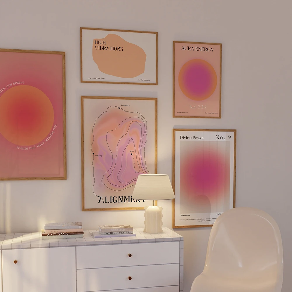 

Абстрактный плакат на стену с градиентом ауры, священный религиозный рисунок на холсте, Скандинавская галерея, эстетическое изображение, д...