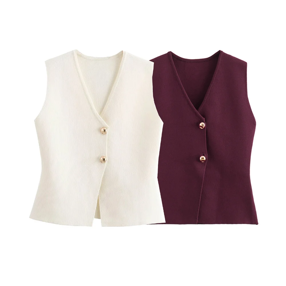 Женский Вязаный Жилет С V-образным Вырезом Осенне-зимний Модный Стильный Топ Без