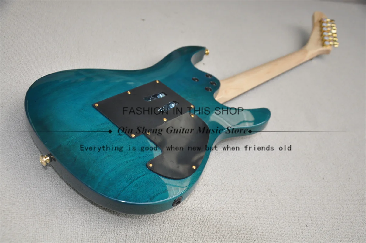 Электрическая гитара с левой ручкой, гитара с синим кольцом деревянного цвета, ультратонкая гитара, инкрустация рифленой подставкой, мост З...