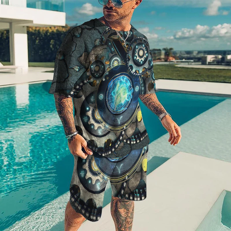 Мужской повседневный спортивный костюм из 2 предметов футболка с коротким