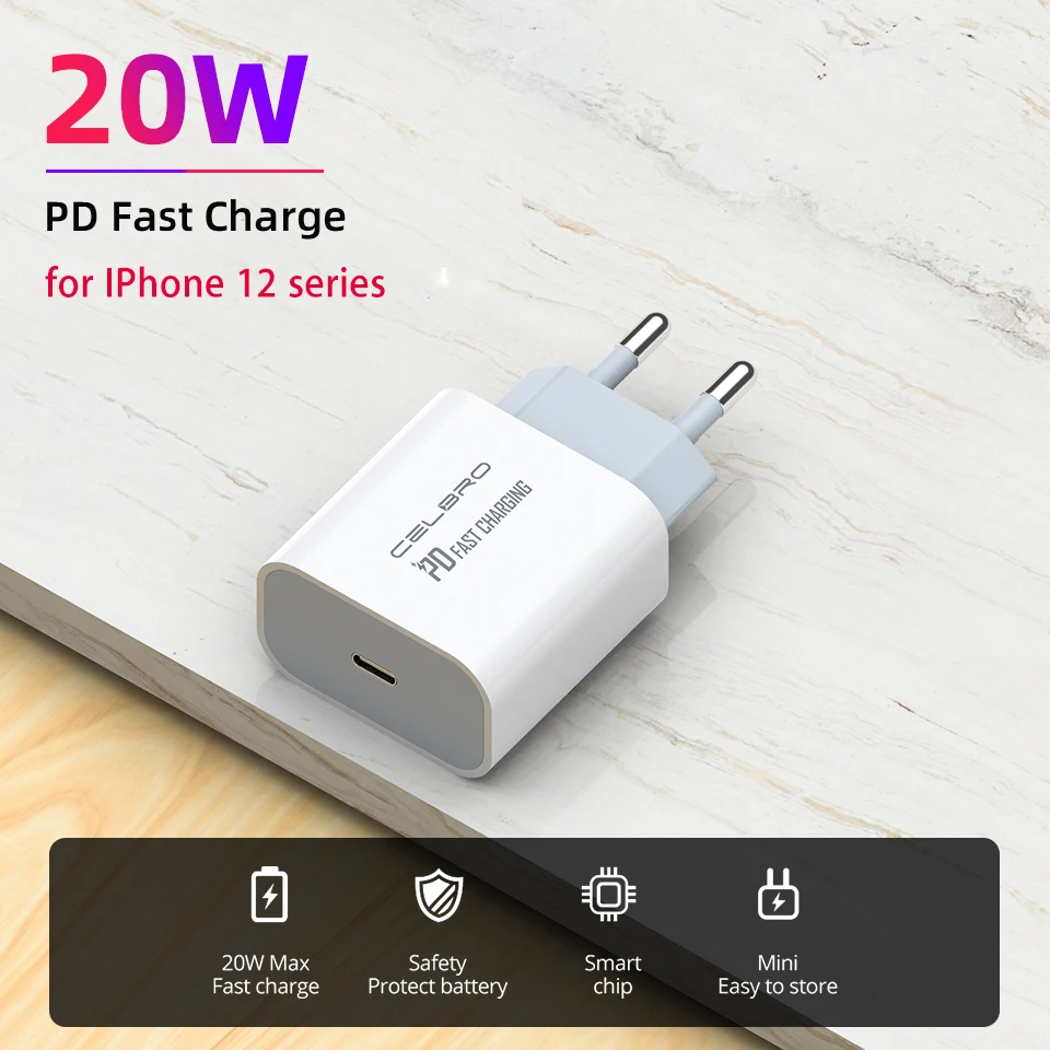 

For Iphone 12 Charger PD 20W Usb C Adapter Type C Cargador for IPhone 12 Pro Max i Phone Charger Fast Usb Chargers EU US UK Plug