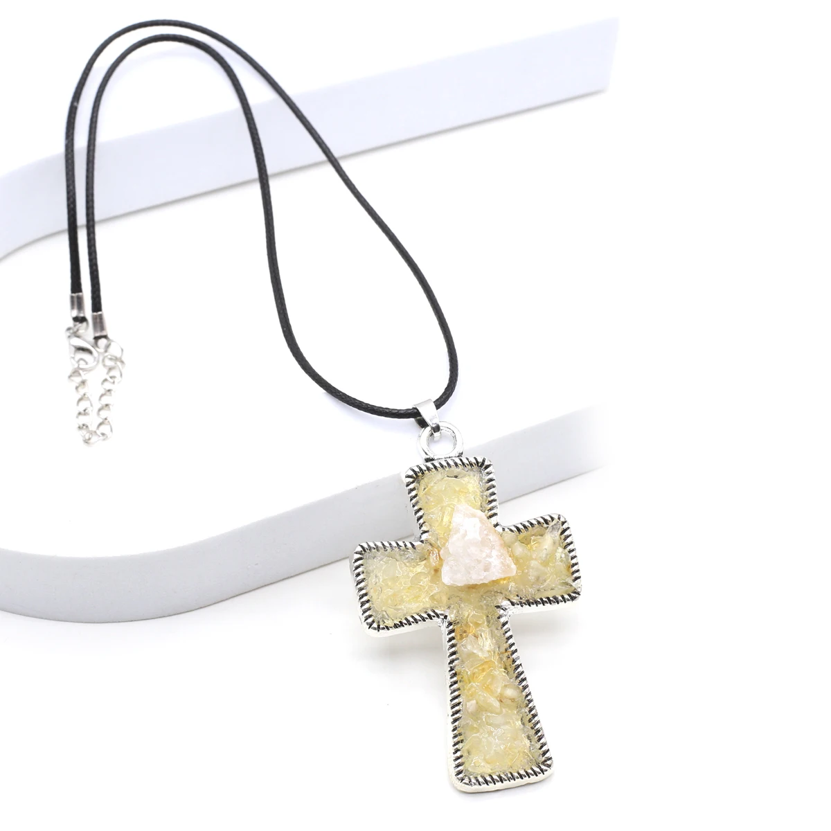 

Women Necklace Natural Stone Amethyst/Lapis Lazuli Diamond Pendant Rainbow Crystal Cross-Shaped For Women Love Romantic Gift