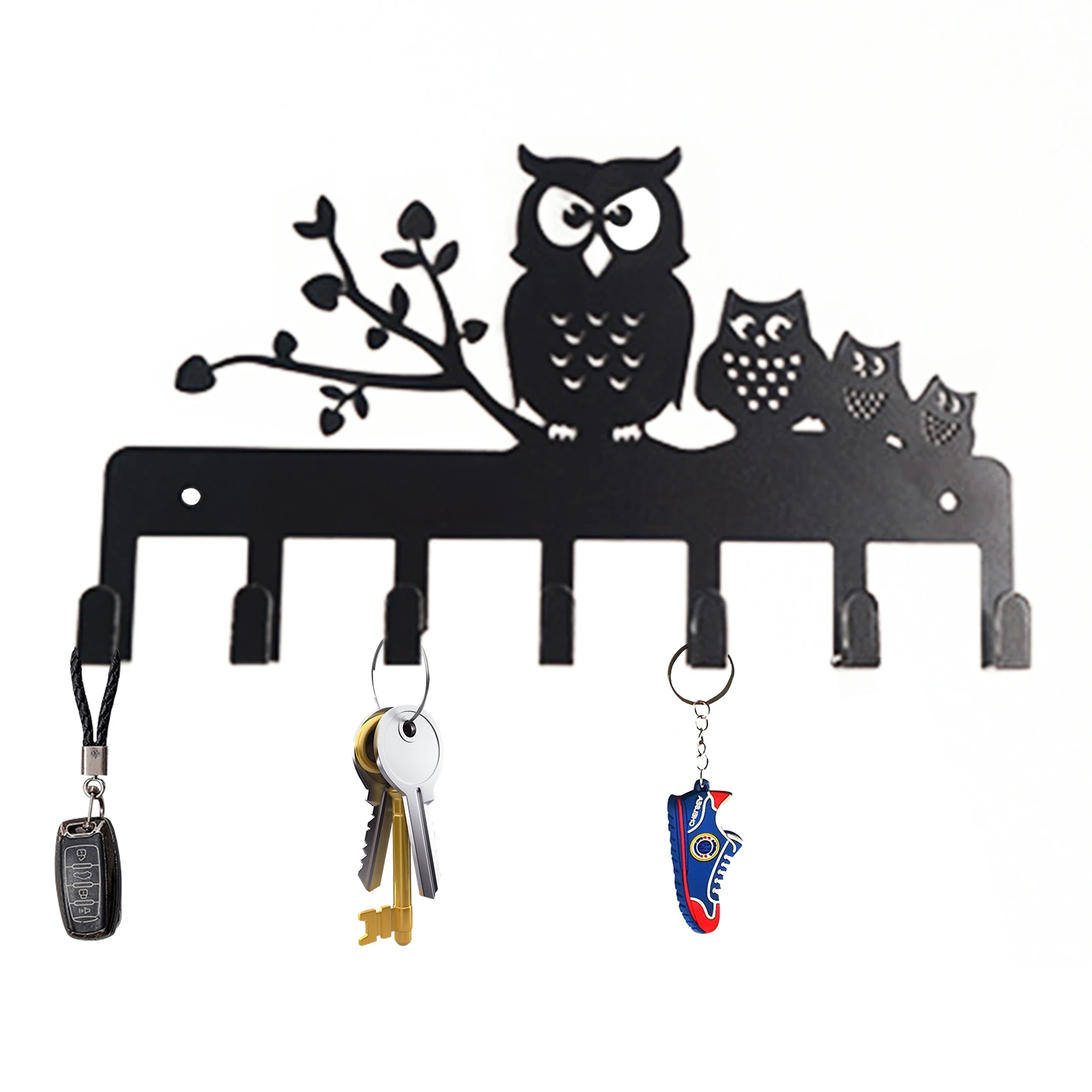 Винтажный настенный держатель для ключей в виде совы 7 железных крючков |