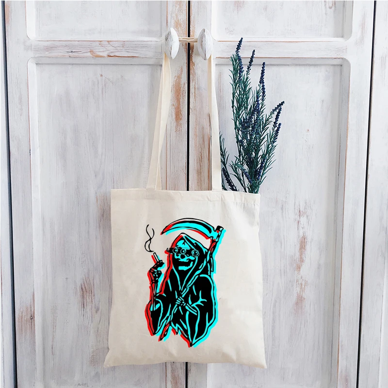 

Forward Observations Grim Reaper Canvas Bag Aesthetic Reusable Shopping Bag Women Halloween Horror Movie Tote Bag Vintage Print