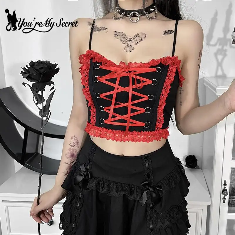 

[You're My Secret] Women's Clothing Gothic Dark 2022 Spring and Summer New Small Suspenders Sexy Backless Square Neck Strap Vest
