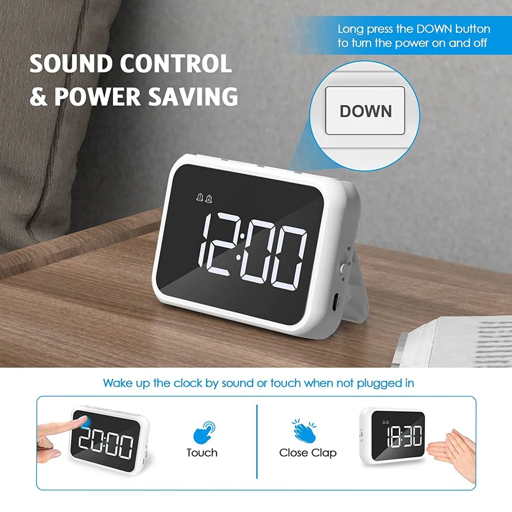 Цифровой будильник 4-дюймовые зеркальные цифровые часы регулируемая яркость и