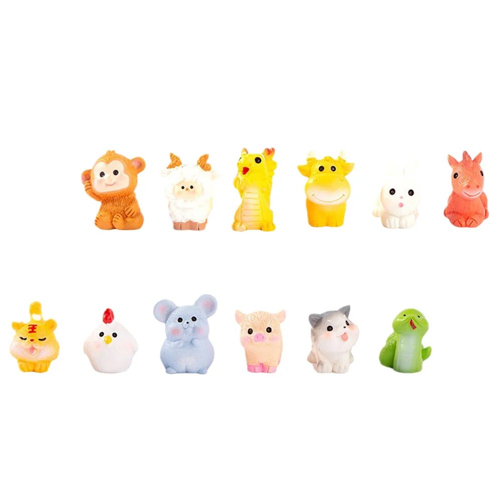 

12 Pcs Decor Resin Craft Animal Figurines Sculpture Bull Tiger Rabbit Miniature Adornment Desktop Ornament Dashboard Statue