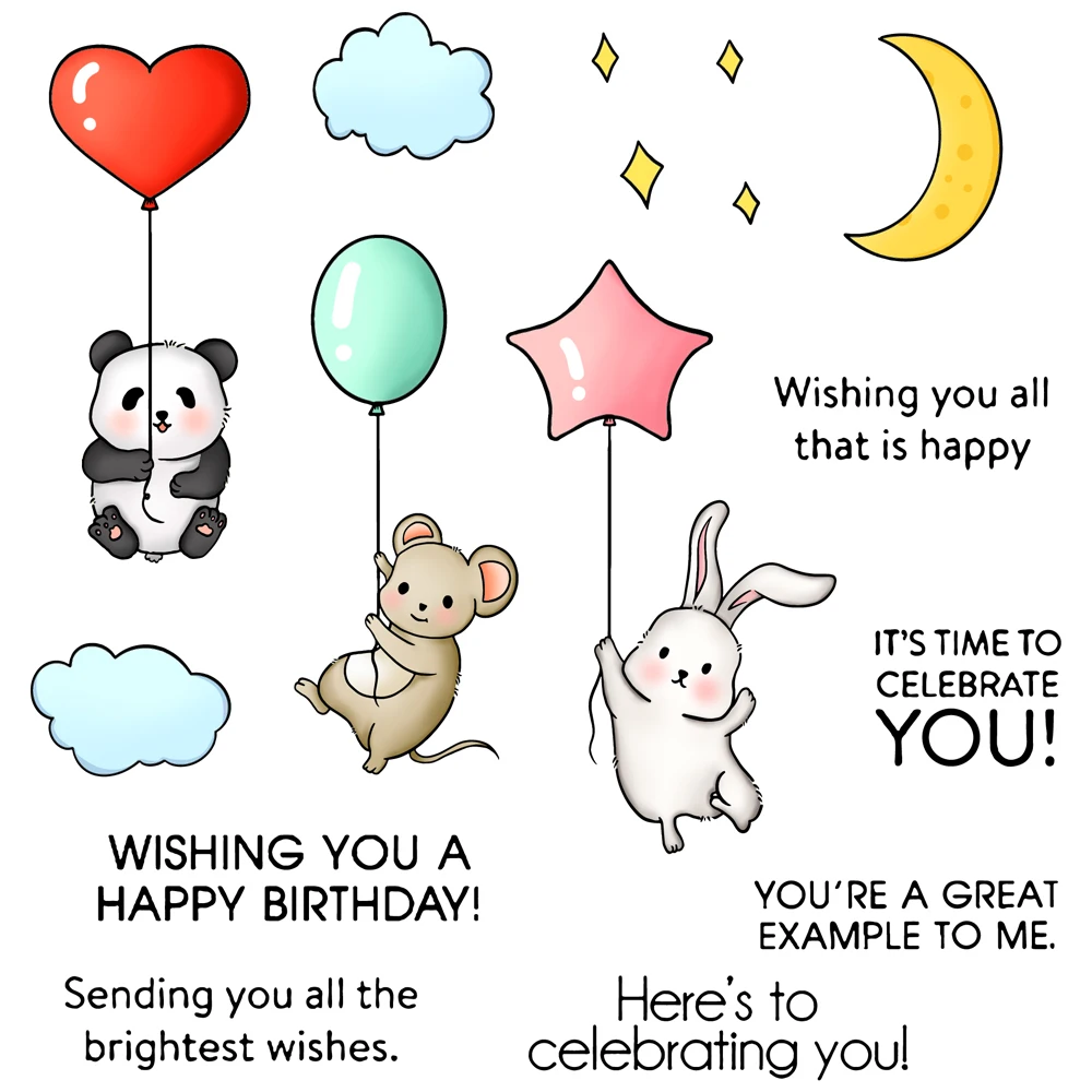 

MangoCraft Animals And Balloons Metal Cutting Dies Clear Stamp Happy Birthday Scrapbooking DIY Dies Silicone Stamps For Cards
